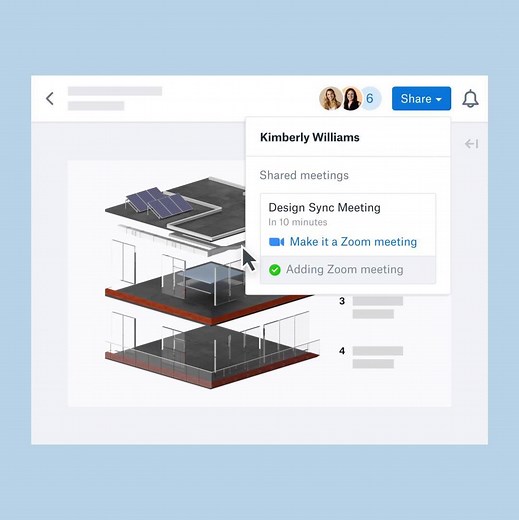 New integrations with Zoom make video conferencing seamless. Add and join meetings directly from Dropbox and easily share Dropbox files during a Zoom meeting. | Dropbox
