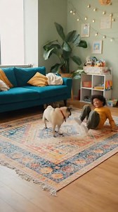 3.3K views · 139 reactions | “The little kid spun in a circle, and the pug spun right after him. Soon both got dizzy and fell laughing on the floor.”  100% AI-generated video. Original story created for fun and family entertainment. All scenes are fictional.  No reuploads. #AIvideo #AIfunny #AIanimals #AIfamily #DigitalArt #AIreel #AImagic | Pug Worlds Mafia | Facebook