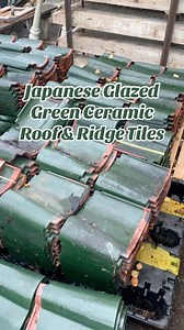 These salvaged Japanese glazed ceramic roof and ridge tiles are an...
