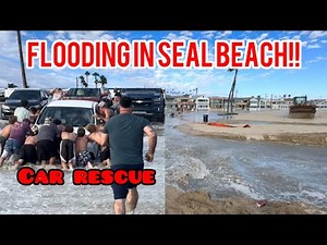 SEAL BEACH FLOODING! 😱 Massive Waves + CRAZY Car Rescue! #flooding #crazy #weather