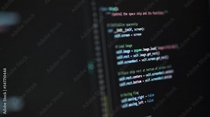 Developer is browsing html code on the computer screen. HTML Web Page Code Scrolling Programming code abstract technology background for software developer and Computer script concept