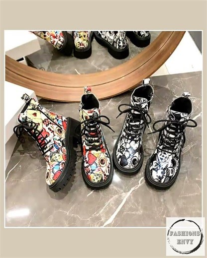Combat Boots Women - Graffiti Print Street Art Design