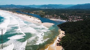 Guarda do Embau aerial view. Aerial view of the town of Guarda do Embau located on the coast of Atlantic Ocean in Brazil