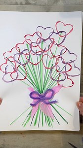 Simple heart print bouquet 💐 This is such a simple craft! Use green markers to draw on your stems and then shape a cardboard tube into a heart shape and print on your heart flowers with paint. I added tissue and a bow to finish off my bouquet. Perfect for Valentine’s Day or Mother’s Day! 💘💕💖💐 #crafting #craft #craftideas #crafts #preschoolactivities | Home is Where the Art is