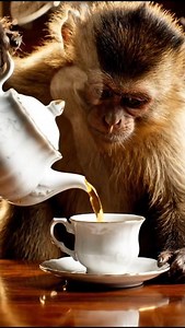 Monkey drinking tea #comedy #shorts #breakfast