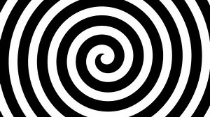Hypnosis Spiral, concept for hypnosis, unconscious, chaos, extrasensory perception, psychic, stress, strain, optical illusion, headache, migraine. Black and white.