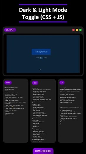 Dark & Light Mode Toggle 🌗✨ (CSS + JS) #htmlcss #css3 #javascript