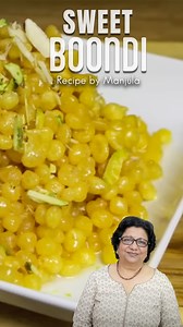 View full recipe at http://www.manjulaskitchen.com/sweet-boundi-boondi/ Learn how to make Sweet Boondi - Indian Dessert Recipe by Manjula Ingredients 1 cup besan (gram flour) available in Indian grocery stores 1 teaspoon sooji fine (semolina) 1 teaspoon oil Approx. 3/4 cup of water For syrup 1-1/2 cup sugar 1 cup water 1/8 teaspoon cardamom powder Few drops of lemon juice Oil to deep fry | Manjula's Kitchen - Indian Vegetarian Recipes