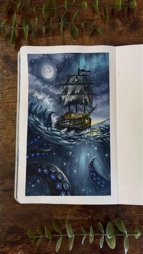 what lurks below 🐙🌊 to sign up to my art mail, 🔗 in bio #gouache #sketchbook #fantasyart #artwork