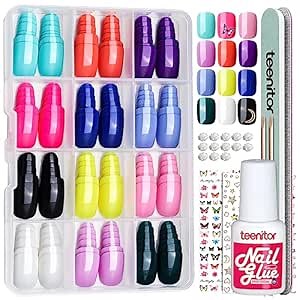 Teenitor Extra Short Press-On Nails Kit - 288pcs Short Fake Nails for Small Nail Beds, 12 Colors