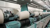 Textile factory. Spinning production. Threads production. Yarn making...