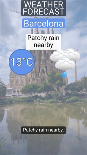 🌧️ Detailed forecast for Barcelona on 1 March 2026: Patchy rain nearby, 13°C and wind reaching 7 km/h. #Weatheravenue, #Barcelona, #Spain, #Barcelonaweather, #PatchyRainNearby, #Sun, #Rain, #Cloudy, #Storm | Weather Avenue