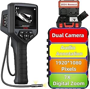 Autel MaxiVideo MV480 Industrial Endoscope/Borescope Dual Lens Video Scope with a Waterproof Cable Car Inspection Digital Camera 7X Zoom Audio Annotation 360°Rotation Advanced MV460 Mv108 MV160