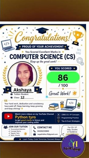 Celebrating Our Tuition Students' Achievements 🎓 #cbse #class12 #computerscience