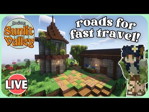 Building Roads for Fast Travel in my Minecraft Village - Society: Sunlit Valley LIVE