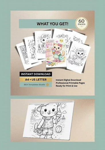 60 Ausmalbilder Kinder Set Tiere Malbuch Kinder 3 bis 10 Jahre PDF Download