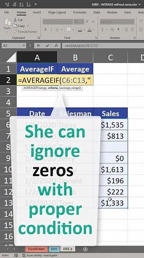 AVERAGE without zeros - Excel insta style #03