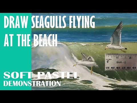 How to Draw Seagulls Flying at the Beach - Distant Birds Flying in Soft Pastel