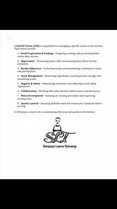 Chef De Partie Duties Responsibility YouTube 👇https://youtube.com/@sanjayalamatamang?si=ZhG2qreWn0XP-9Xb Instagram 👇https://www.instagram.com/sanjayalamatamang?igsh=MXFsd2c4eGdoZjZnNQ==&utm_source=qr TikTok 👇https://www.tiktok.com/@slt0011?_t=ZS-8uWjJlrzldS&_r=1 Chef Sanjaya Facebook page👇https://www.facebook.com/share/18ubo64ymS/?mibextid=LQQJ4d | Chef Sanjaya