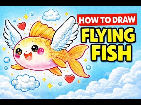 LEARN how to draw flying fish step by step easy drawing