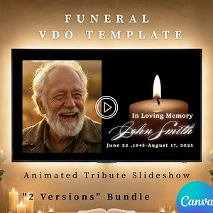 Funeral Memorial Slideshow Template with Music – Editable Canva Tribute (MP4 Download)