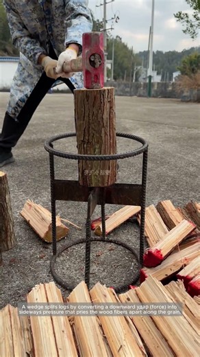 How a Wedge Splits Wood: Simple Firewood Physics