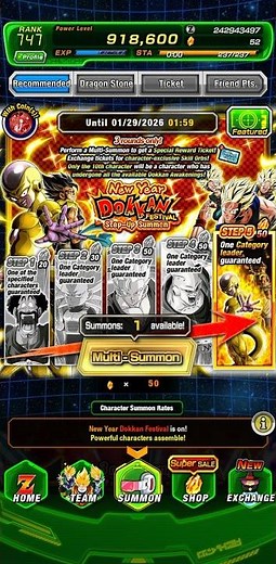 Step 5 Summon on 2026 New Years Step Up banner in Dokkan Battle