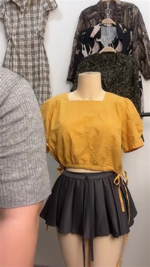 Hickory Puff Sleeves Crop Top for Women