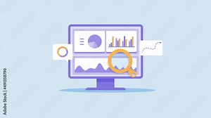 Financial data analysis report, company accounting revenue data visualization, monitoring statistics graph, chart business solution. 2d animation 4k video clip with abstract background. Stock Video