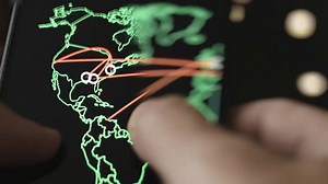 Live Cyber Attack World Map on mobile phone, macro
