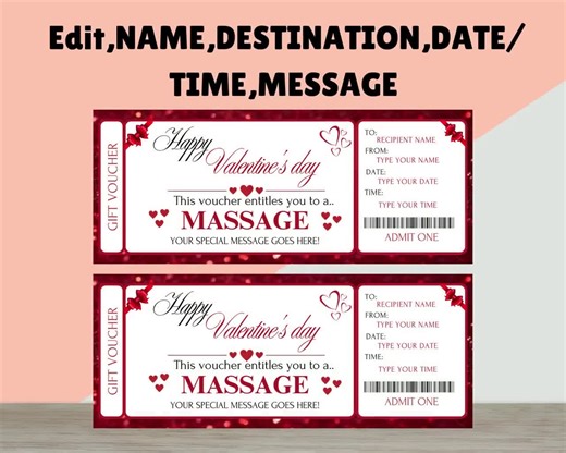 Valentine's Day Massage Ticket: Editable Spa Gift (canva Template) - Etsy