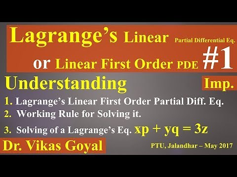 Lagrange's Linear Partial Differential Equation #1 in Hindi | Definition | Working Rule | Example