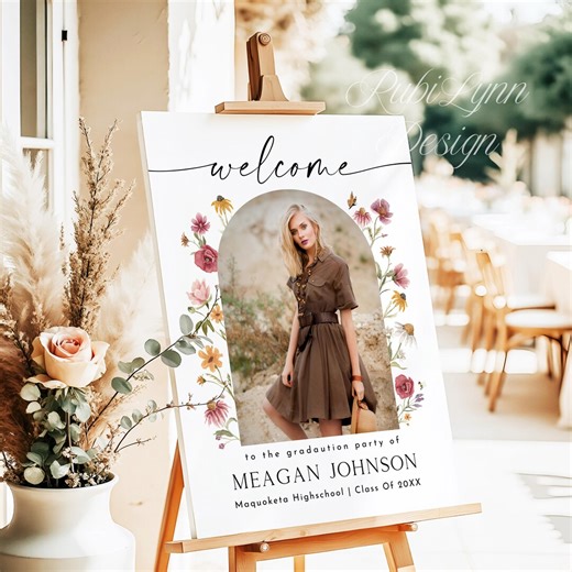 Graduation Party Welcome Sign Wildflower Photo Grad Party Welcome Poster Minimalist Graduation Entrance Yard Sign Printed & Shipped - Etsy