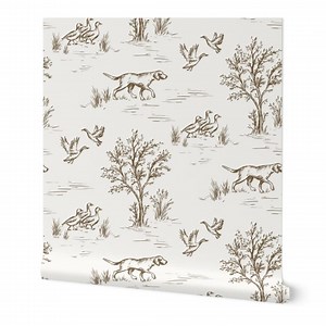 Rustic Hunting Toile Wallpaper: Dog & Duck Cabin Decor - Etsy