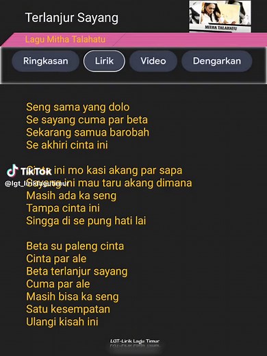 Terlanjur Sayang: Lirik Lagu Mitha Talahatu