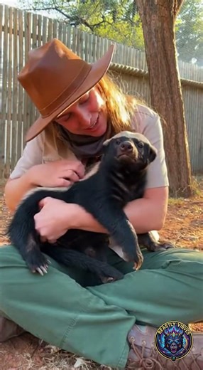 Woman Cuddles Friendly Honey Badger