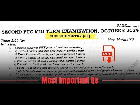Chemistry | 2nd puc Midterm QP | 2025-26