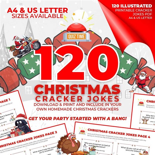 Christmas Cracker Jokes 2025: Printable Holiday Fun   Bonus Story (PDF Download - A4 & US LETTER) - Etsy