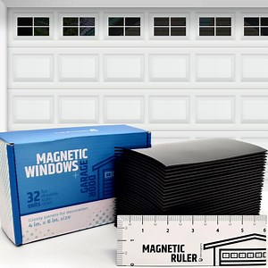 HMMAGNETS Glossy Magnetic Garage Door Panels & Faux Window Set, Black Vinyl, 32-Piece
