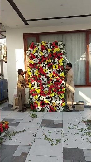 How to Make Photo Wall Backdrop Artificial Flowers Tutorial-Entrance Home Decoration Stairs #shorts