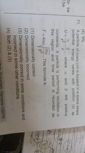 A particle of mass (m) is located in a space where potential en... | Filo