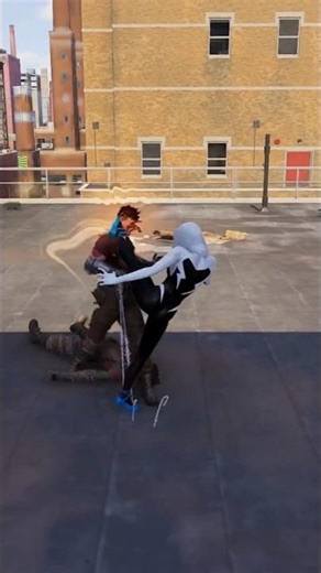 Spider-Gwen swinging through the city