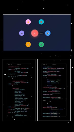 A circular menu expansion HTML, CSS, and JavaScript #coding #css #html #htmlcssjavascript #tweening