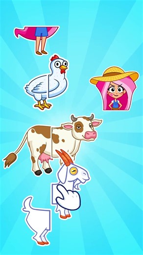 🧩 Match the Animal Body Pieces! 🐐🐄🐔 Fun Game for Kids
