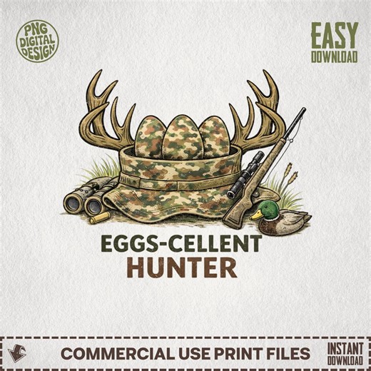 Hunting Fishing Clipart, Eggs-cellent Hunter PNG, Deer Antlers Duck Rifle Camo Hat, Funny Hunter Design, Digital Download Printable Art - Etsy