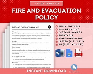Fire and Evacuation Policy Template, Emergency and Safety Training for Employees, Safety Evacuation Plan Template, Workplace Evacuation Plan - Etsy