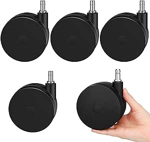 CroBlissful 5 Pcs 4'' Extra Large Chair Wheels for Carpet Heavy Duty Office Twin Chair Casters Replacement 7/16 x 7/8 Grip Ring for Furniture Hardwood Floor Computer Desk Safe Rotating Wheels(Black)