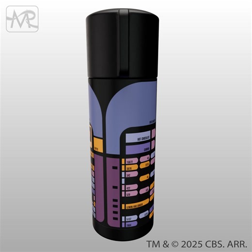 Make it so... your beverages stay at the perfect temperature! 🚀 Introducing our official Star Trek: The Next Generation LCARS Thermos, an all-new collaboration between Master Replicas and Thermos! This premium 16oz stainless steel flask features the iconic LCARS interface design with hidden Easter eggs for die-hard Trek fans to discover. Whether you're exploring strange new worlds or just heading to work, this collectible keeps your drinks at ideal temperature for hours. Plus, it's dishwasher s