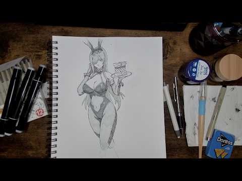 Drawing Erza Scarlet (Bunny Suit) | Fairy Tail Dragon Cry Fanart Study
