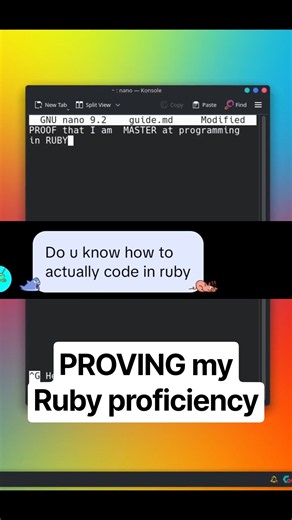 Showing off my Ruby skills #programming #coding #Linux #Ruby